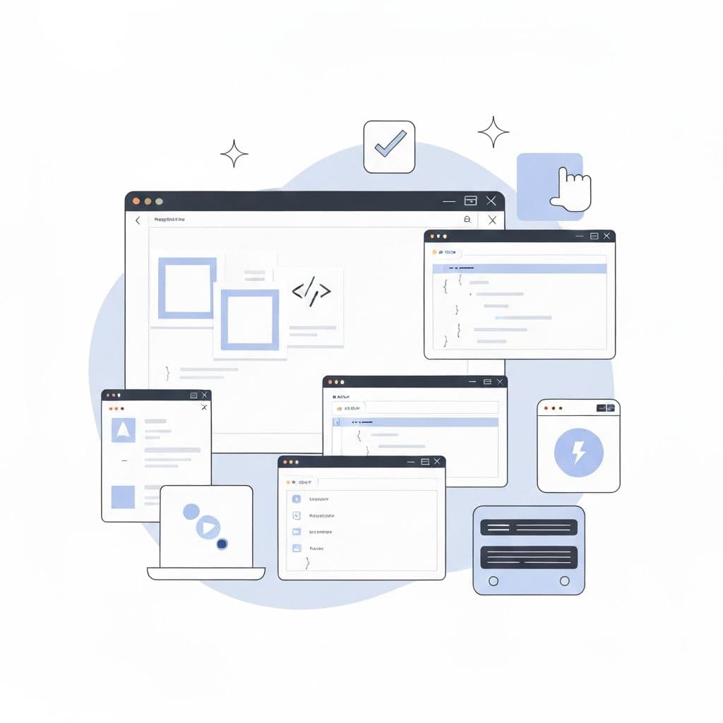 Modern website development illustration with layered interface cards